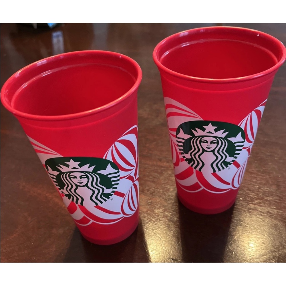NWOT Starbucks 2024 Christmas/Holiday 16-ounce Red Plastic Cups. Set of two.